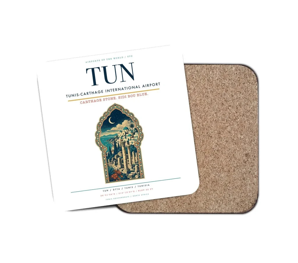 Tunis-Carthage International Airport (TUN) design on white 1 piece coaster