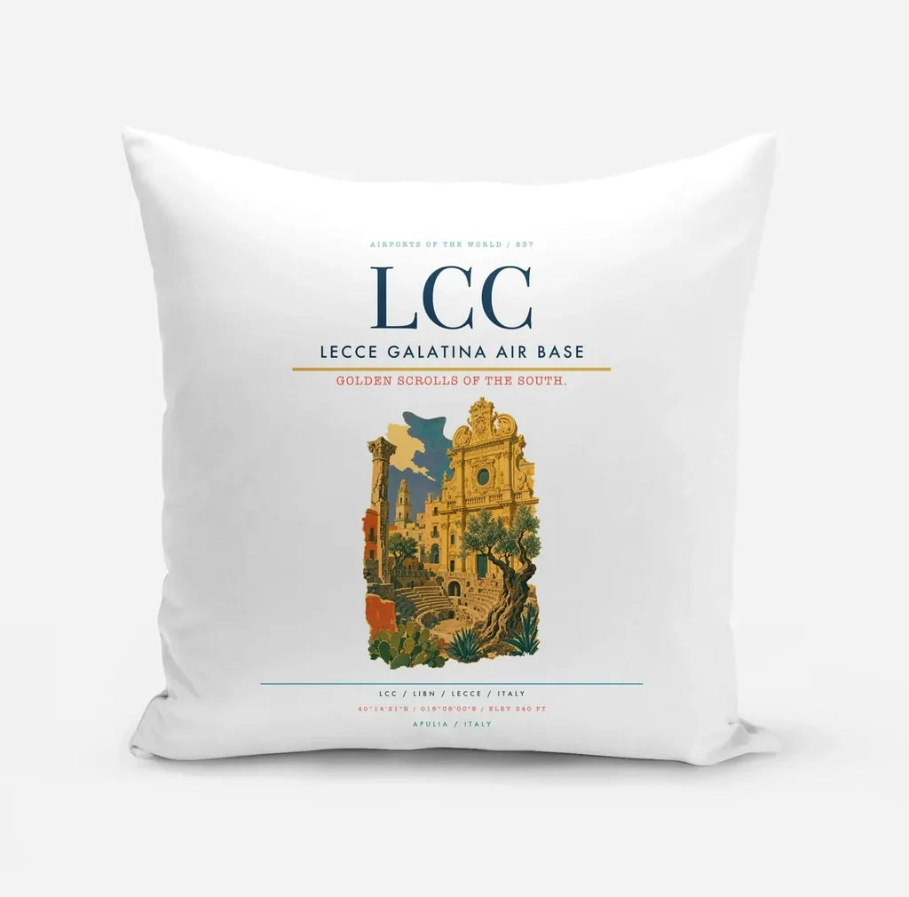 Lecce Galatina Air Base (LCC) design on white pillow