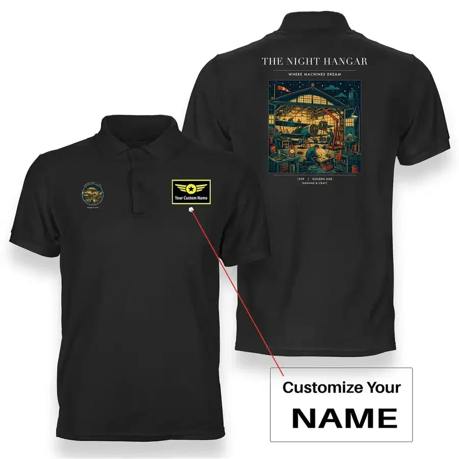 VINTAGE G4049 - The Night Hangar - Double-Side Polo T-Shirt design on black+name