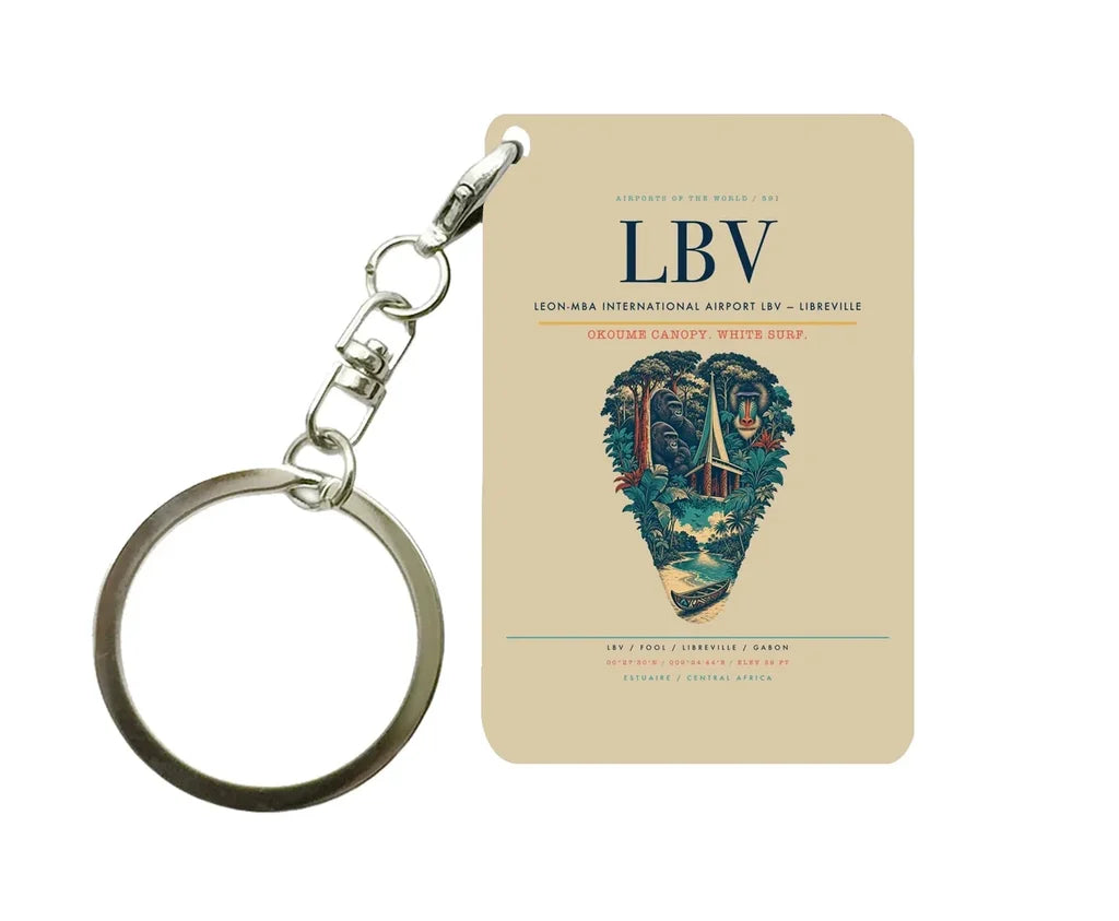 Leon-Mba International Airport LBV — Libreville Key Chain design on beige key chain
