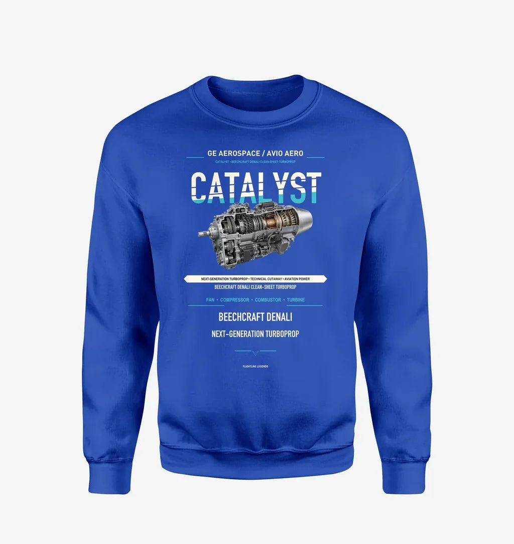 CATALYST design on blue sweatshirt