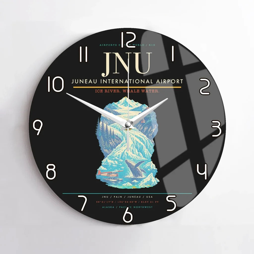 Juneau International Airport (JNU) design on black no frame wall clock