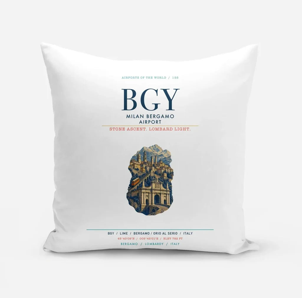 Milan Bergamo Airport (BGY) design on white pillow