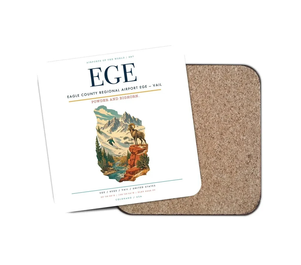 Eagle County Regional Airport (EGE) design on white 1 piece coaster