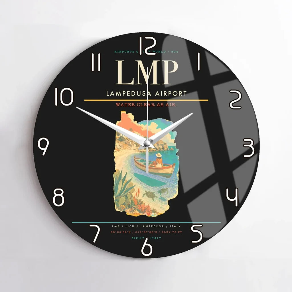 Lampedusa Airport (LMP) design on black no frame wall clock
