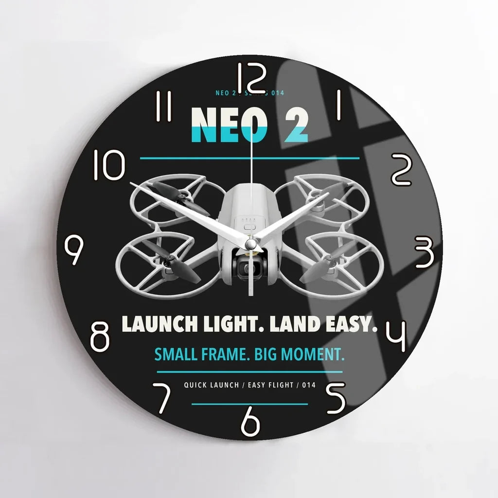DJI Neo 2 design on black no frame wall clock