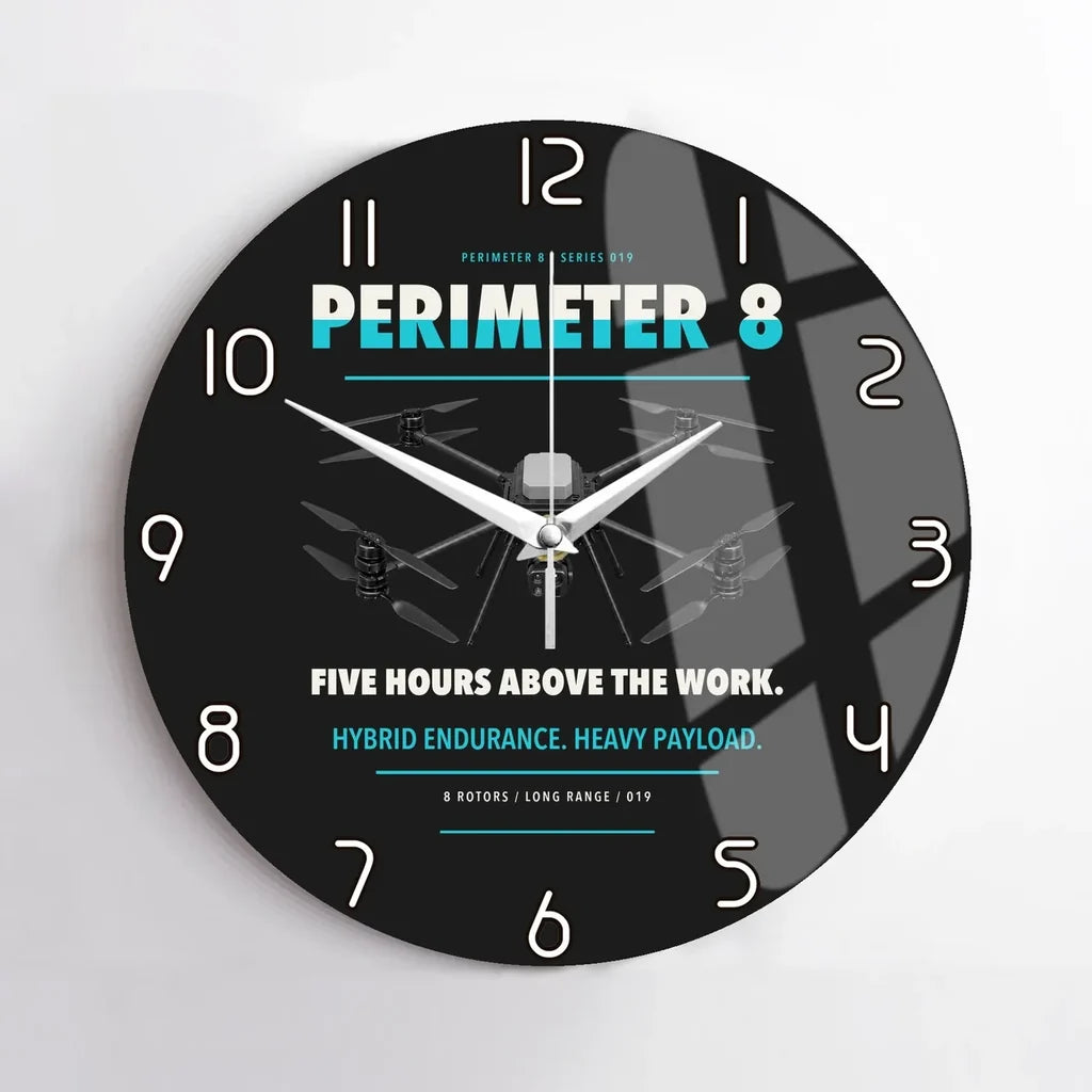 Skyfront Perimeter 8 design on black no frame wall clock