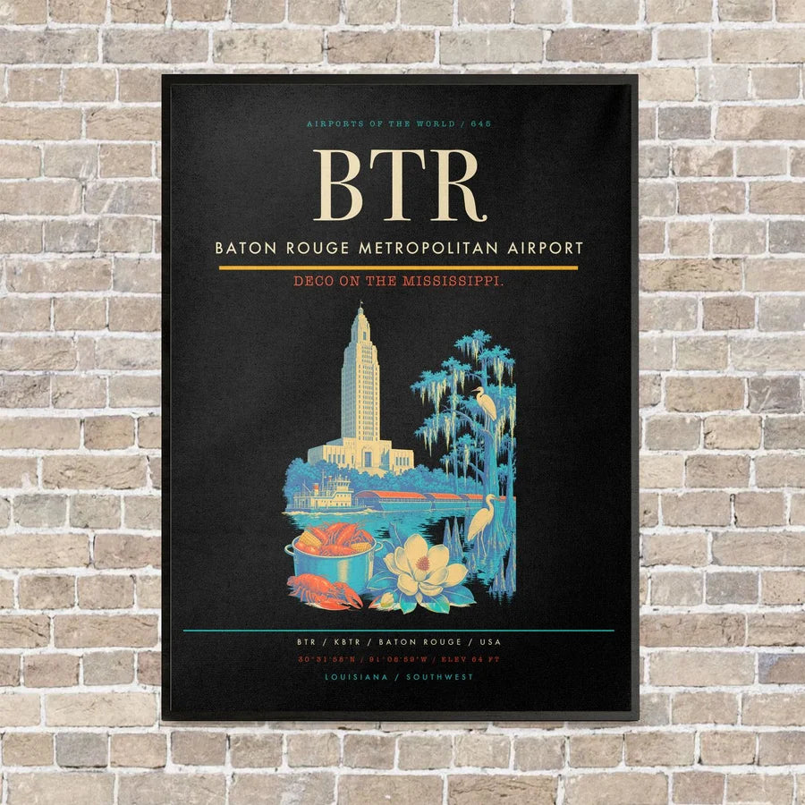 Baton Rouge Metropolitan Airport BTR - Canvas Framed - Black