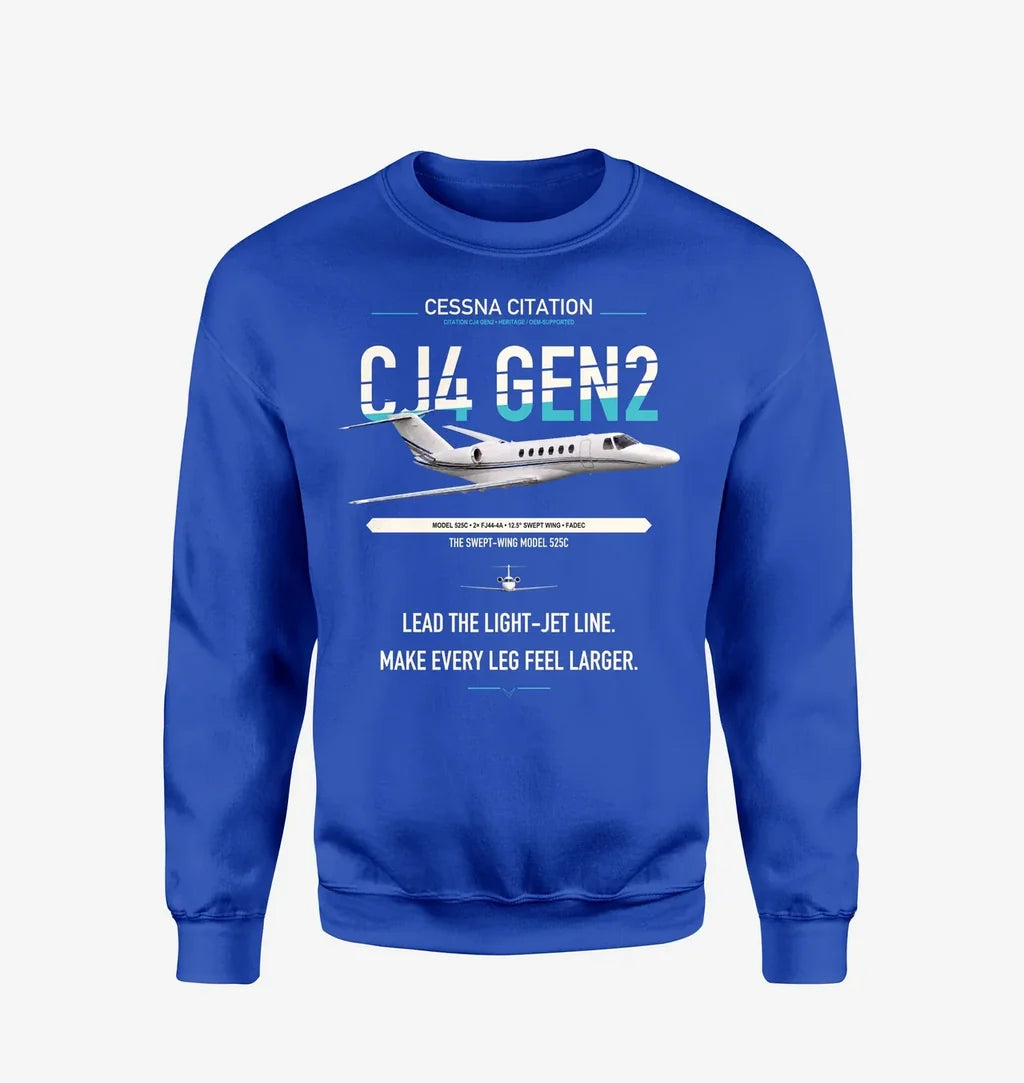 Cessna Citation CJ4 Gen2 design on blue sweatshirt