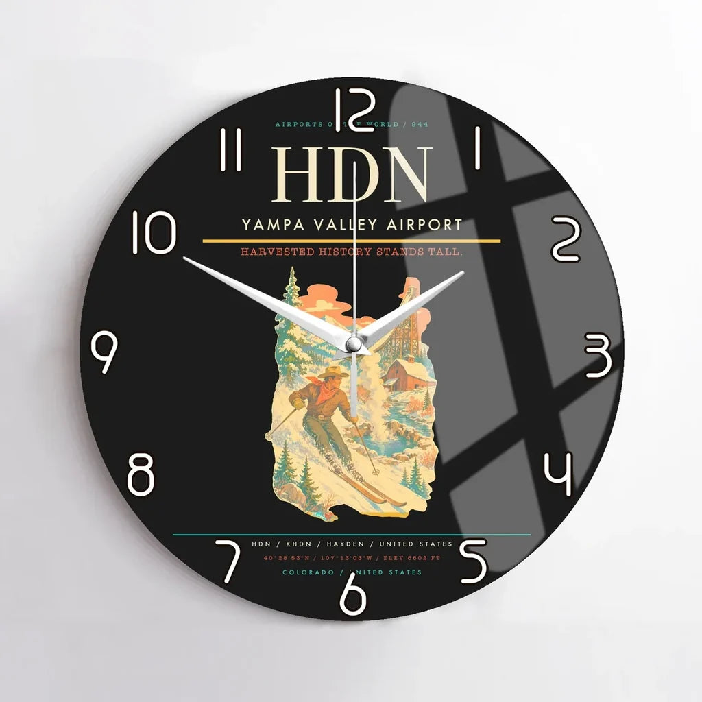 Yampa Valley Airport (HDN) design on black no frame wall clock