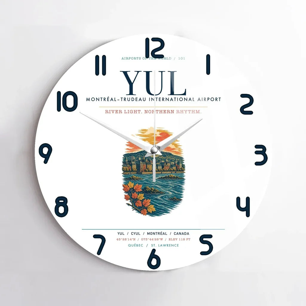 Montréal–Trudeau International Airport (YUL) design on white no frame wall clock