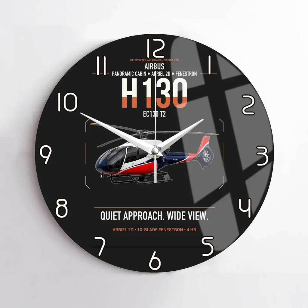 Airbus H130 design on black no frame wall clock