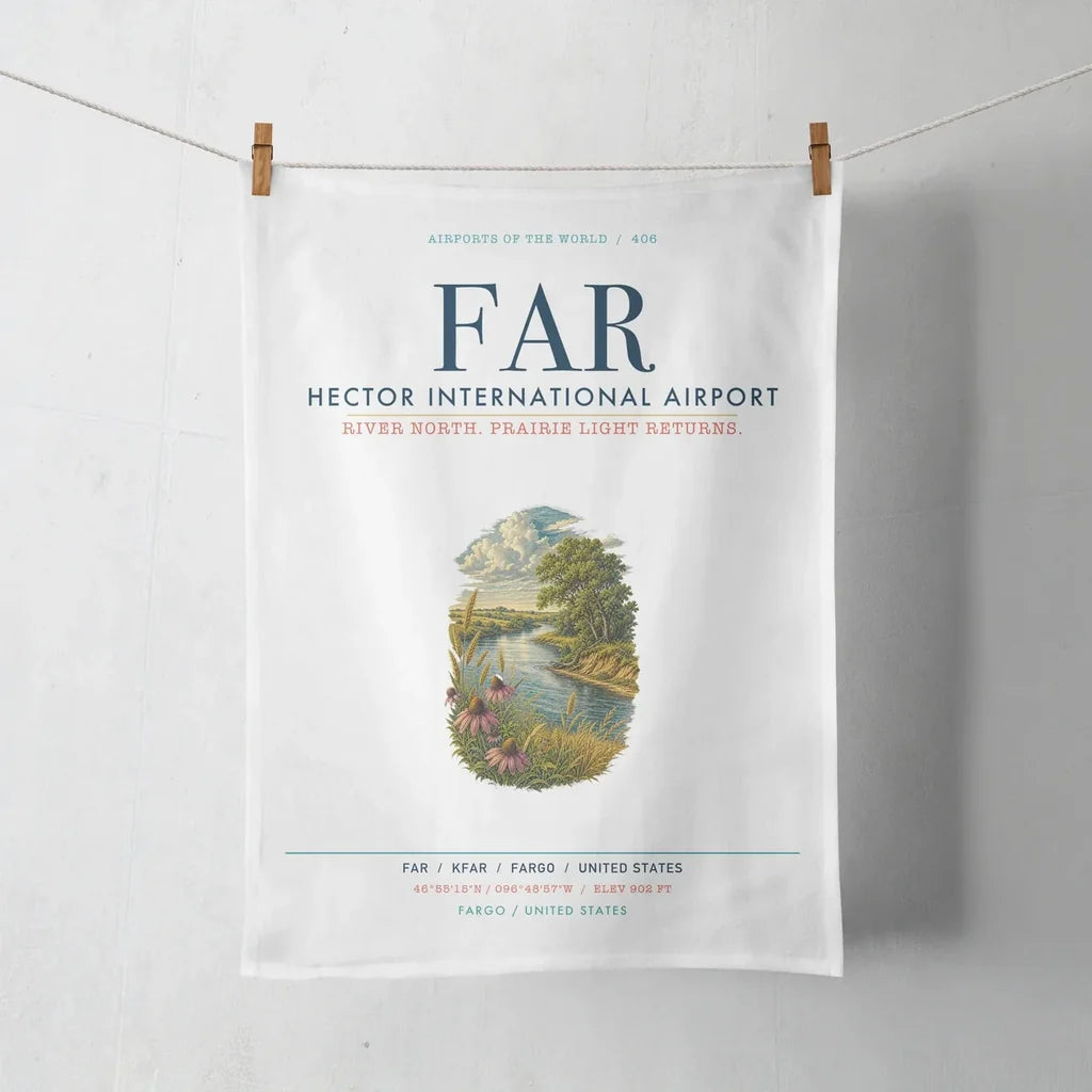 Hector International Airport (FAR) design on white towel