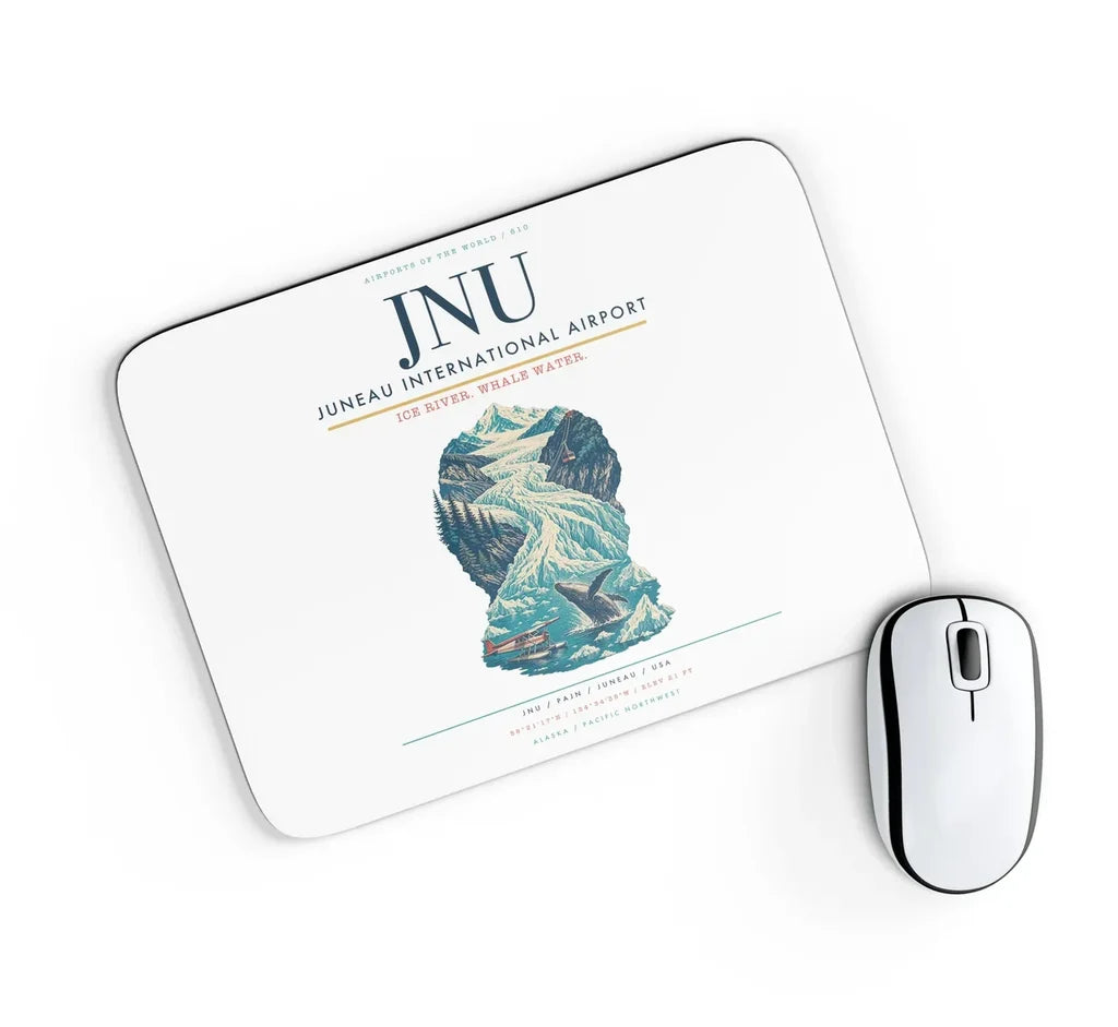 Juneau International Airport (JNU) design on white rectangle mouse pad