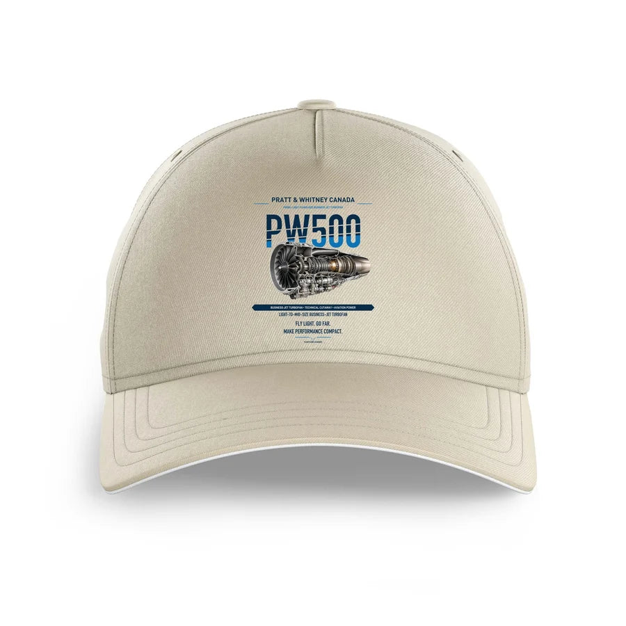 PW500 design on beige printed hat