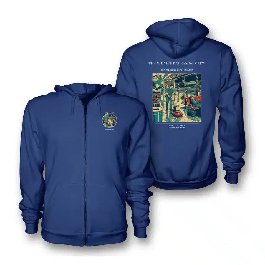 VINTAGE G4378 - The Midnight Cleaning Crew - Premium Zipped Hoodie design on blue
