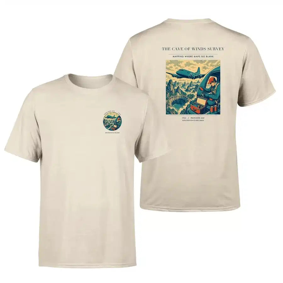 VINTAGE G4293 - The Cave Of Winds Survey - Double-Side T-Shirt design on beige double side t shirt
