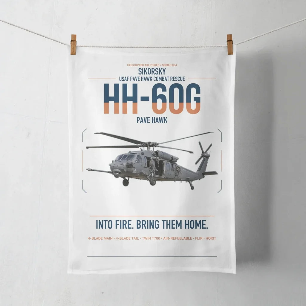Sikorsky HH-60G Pave Hawk design on white towel