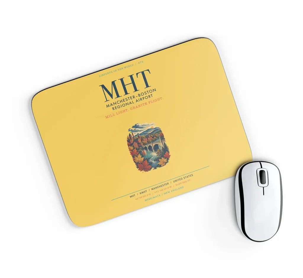 Manchester–Boston Regional Airport (MHT) design on yellow rectangle mouse pad