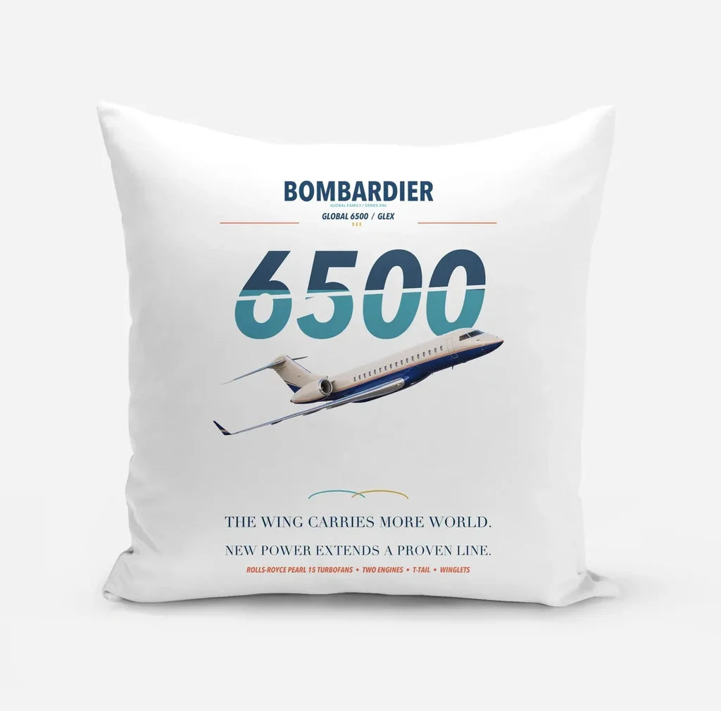 Bombardier Global 6500 design on white pillow