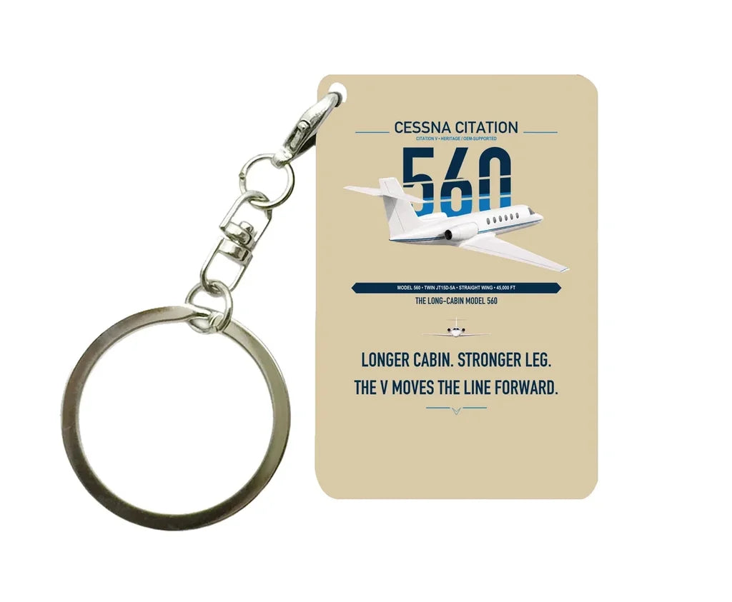 Cessna Citation 560 - Citation V design on beige designed key chain, double-side print