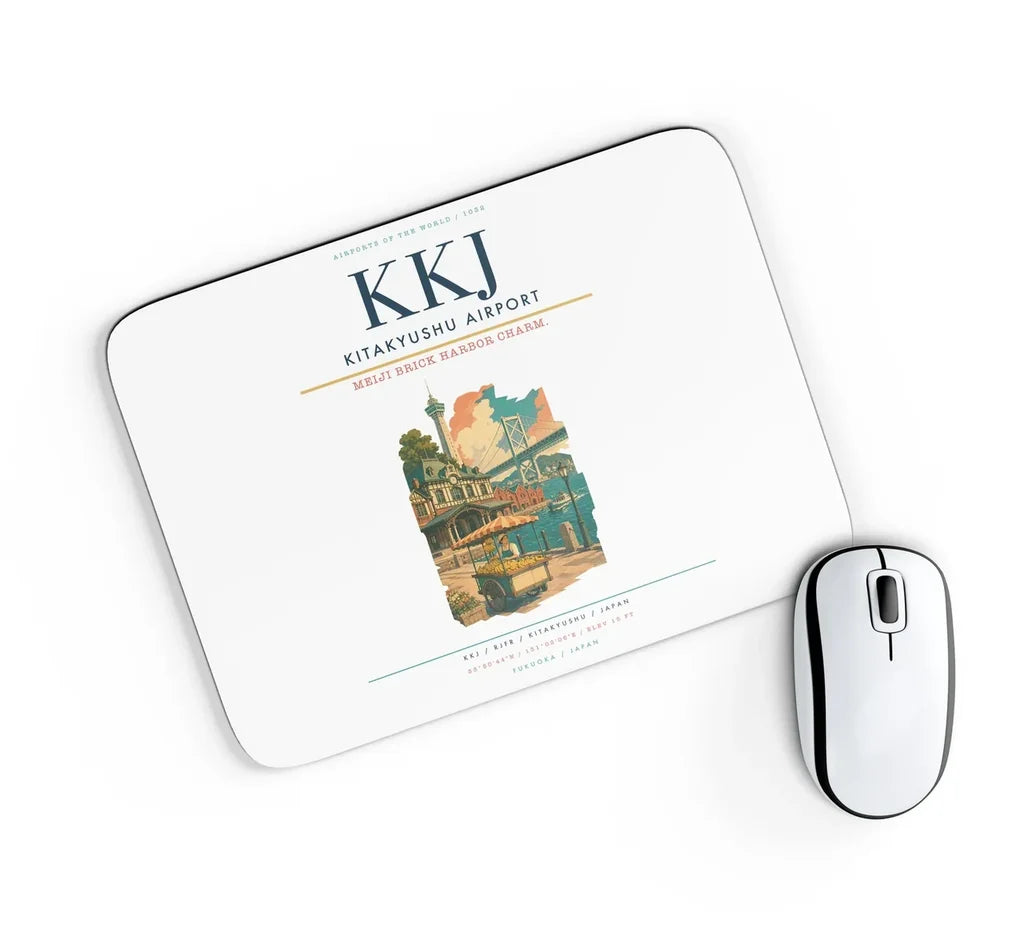 Kitakyushu Airport (KKJ) design on white rectangle mouse pad