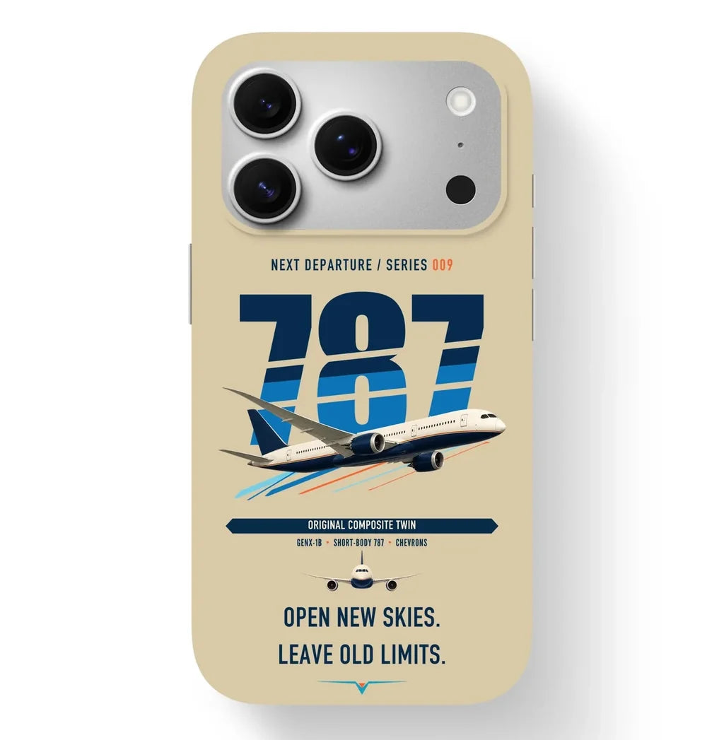 Boeing 787-8 Dreamliner design on beige magsafe iphone case