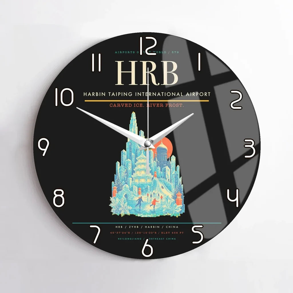 Harbin Taiping International Airport (HRB) design on black no frame wall clock