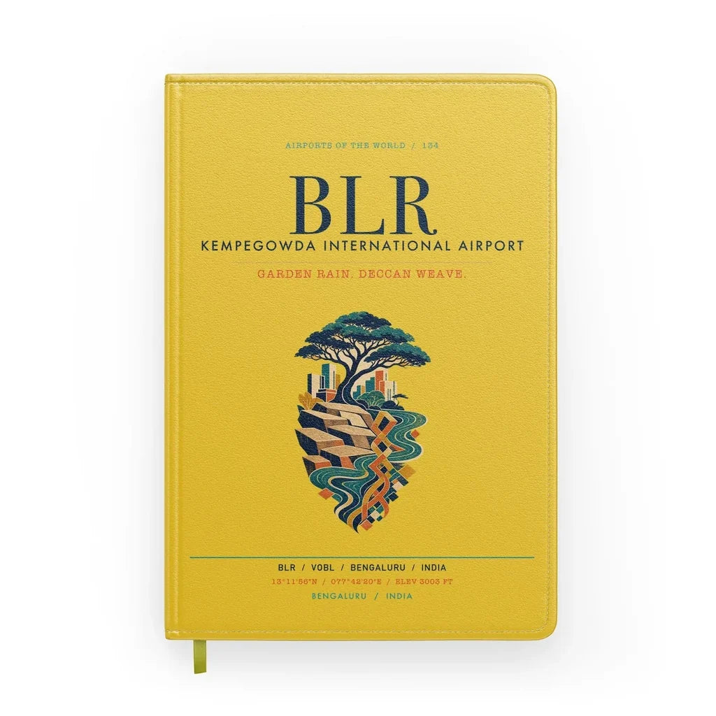 Kempegowda International Airport Bengaluru (BLR) design on yellow notebook