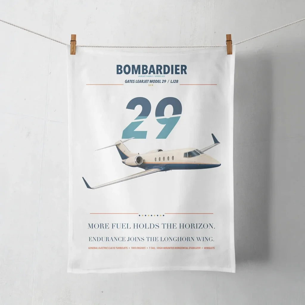 Bombardier Learjet 29 design on white towel
