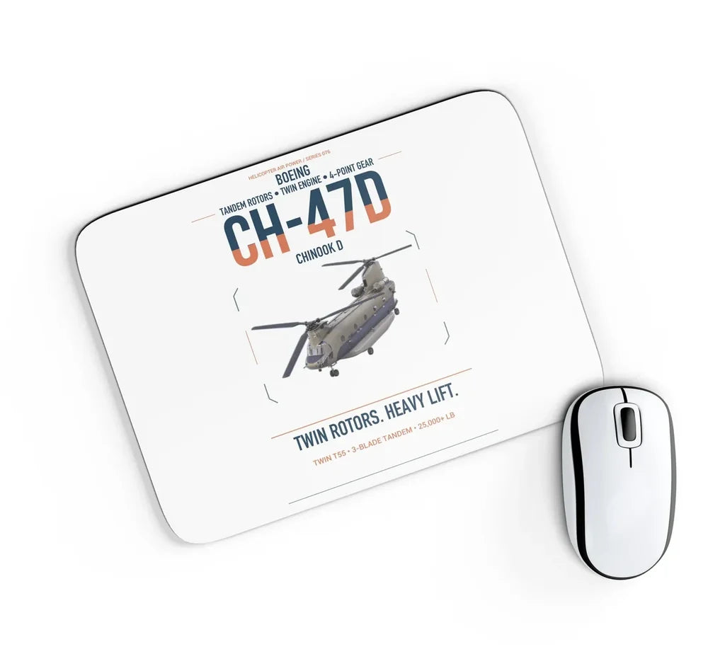 Boeing CH-47D design on white rectangle mouse pad