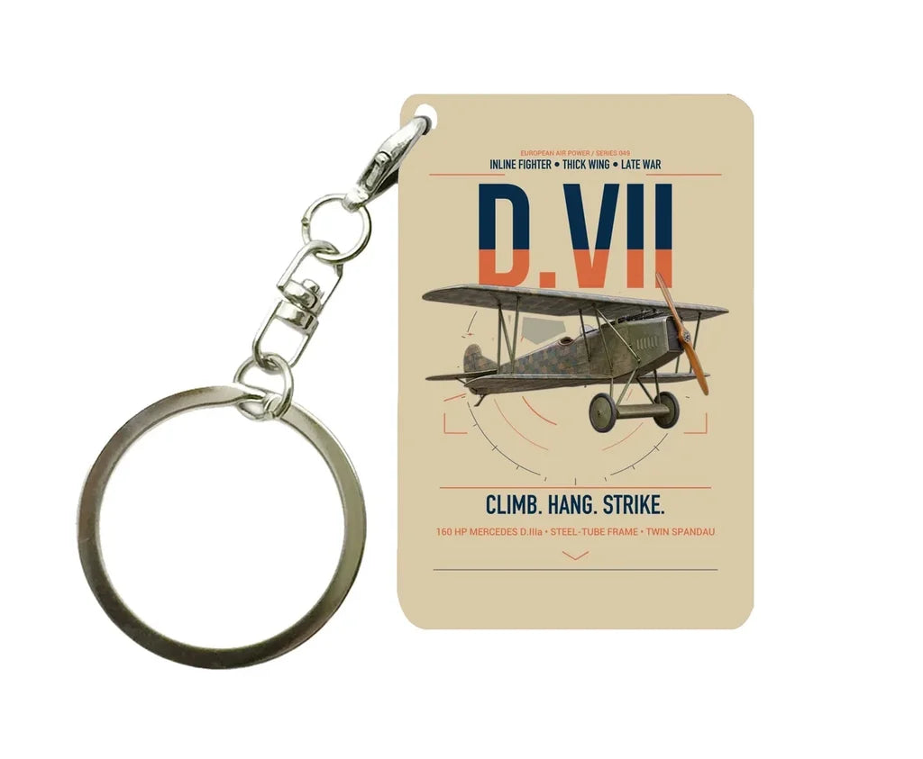 Fokker D.VII design on beige designed key chain, double-side print
