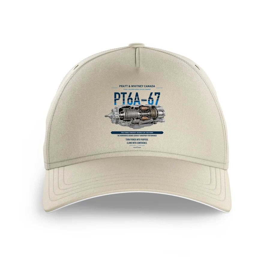 PT6A-67 design on beige printed hat