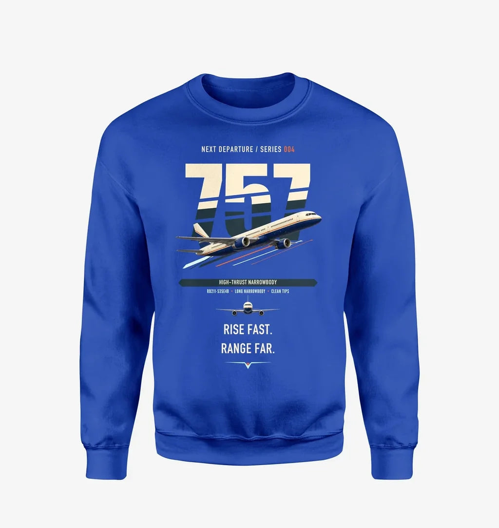 Boeing 757-200 design on blue sweatshirt