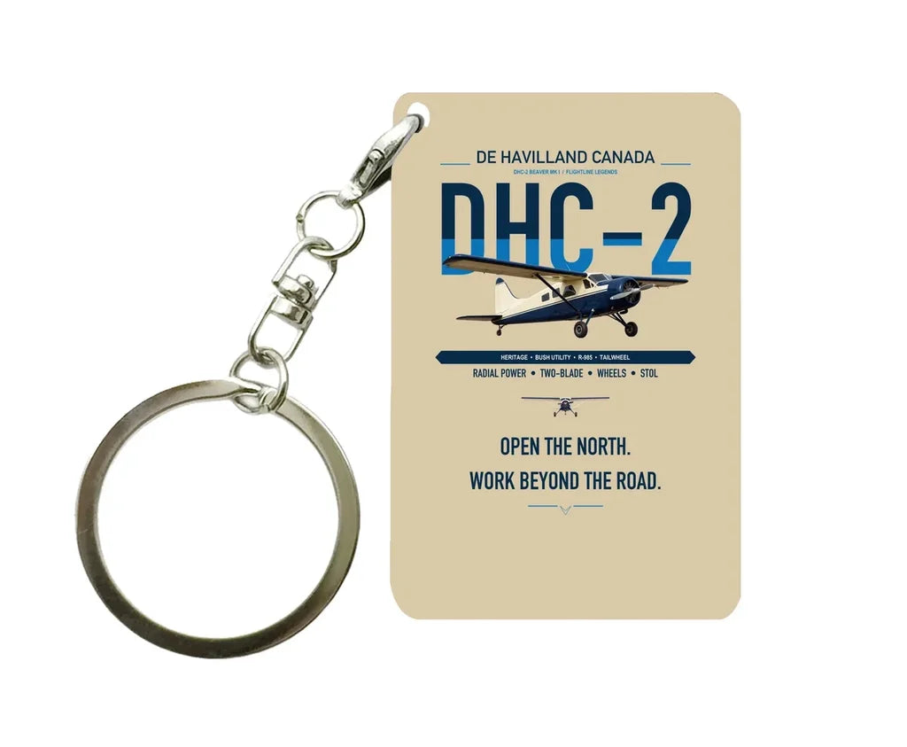 DHC-2 Beaver Mk I design on beige designed key chain, double-side print