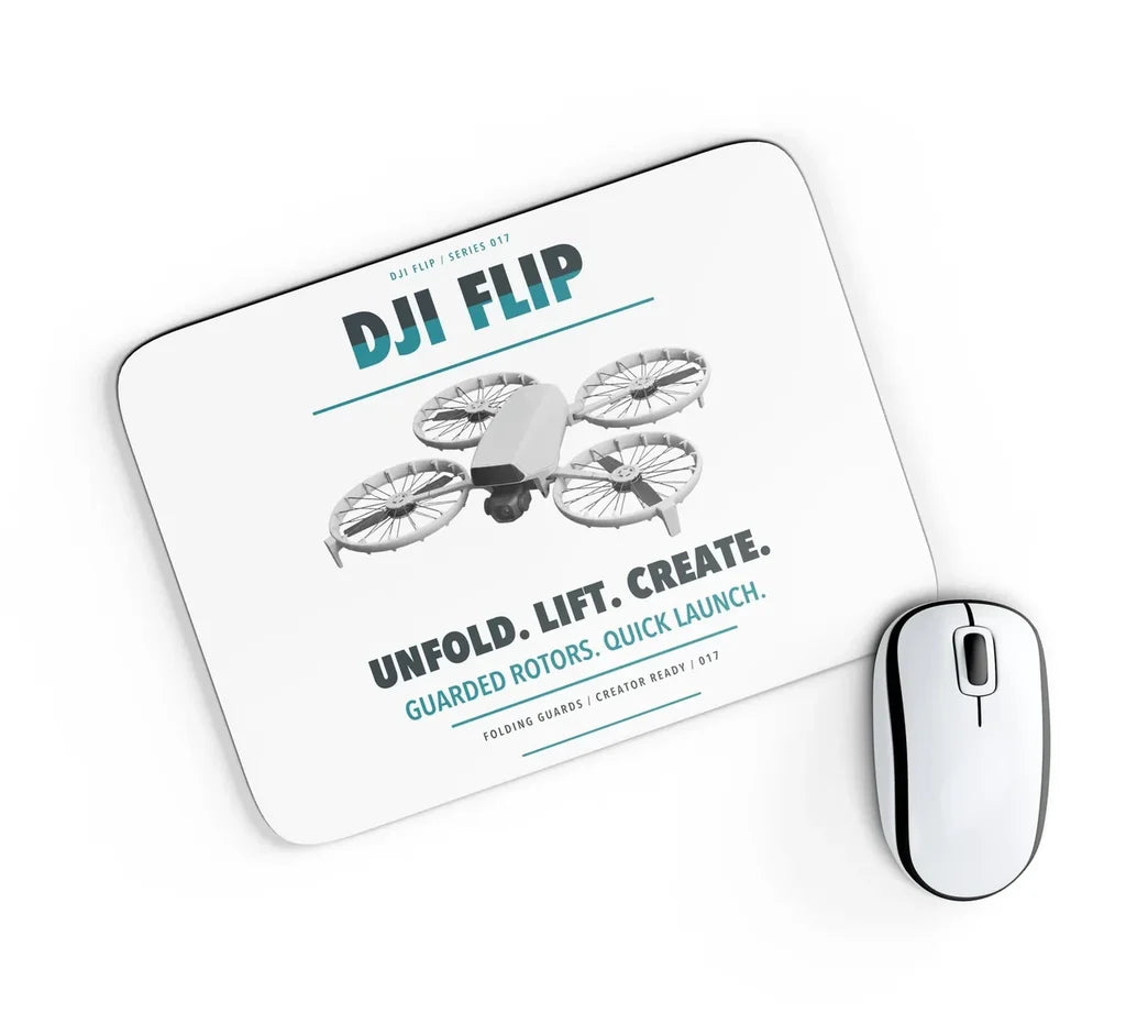 DJI Flip design on white rectangle mouse pad