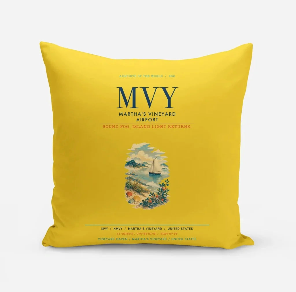Martha's Vineyard Airport (MVY) design on yellow pillow