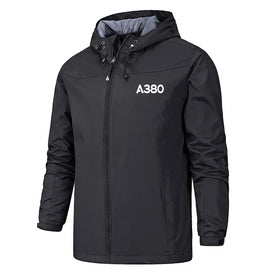 Airbus A380 Flat Text Rain Jackets & Windbreakers