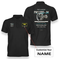 Thumbnail for PW1100G-JM design on black polo with custom name badge