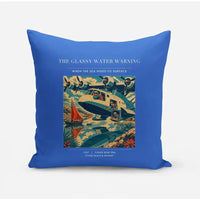 Thumbnail for VINTAGE G4280 - The Glassy Water Warning - Designed Pillows design on blue
