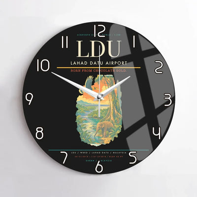 Lahad Datu Airport (LDU) design on black no frame wall clock