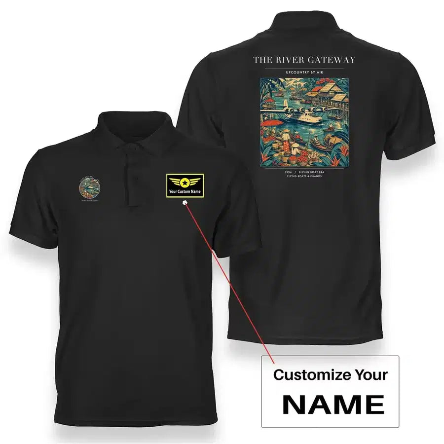 VINTAGE G4066 - The River Gateway - Double-Side Polo T-Shirt design on black+name