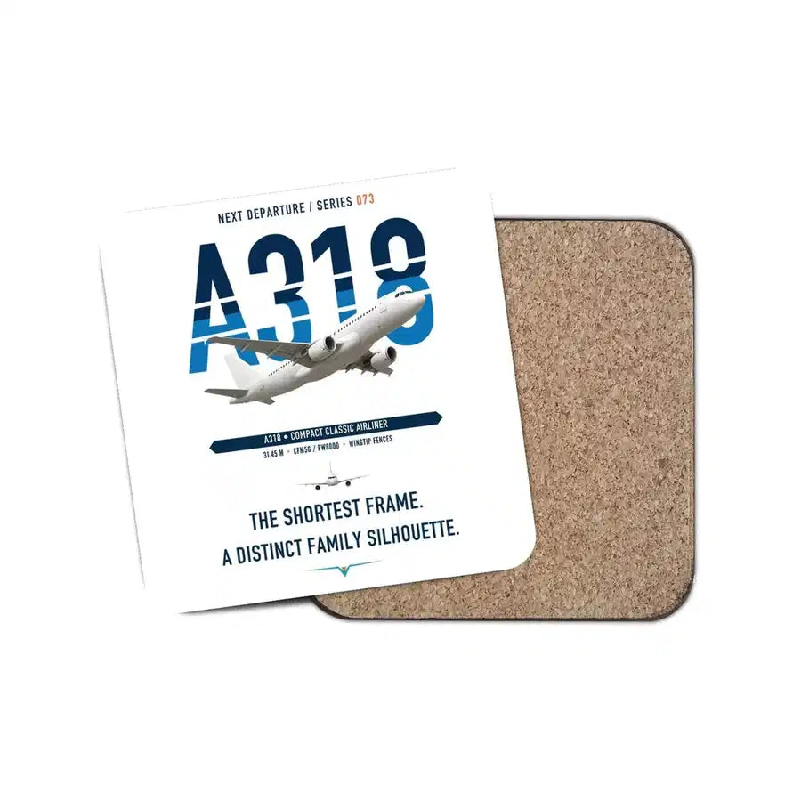 Airbus A318 design on white 1 piece coaster