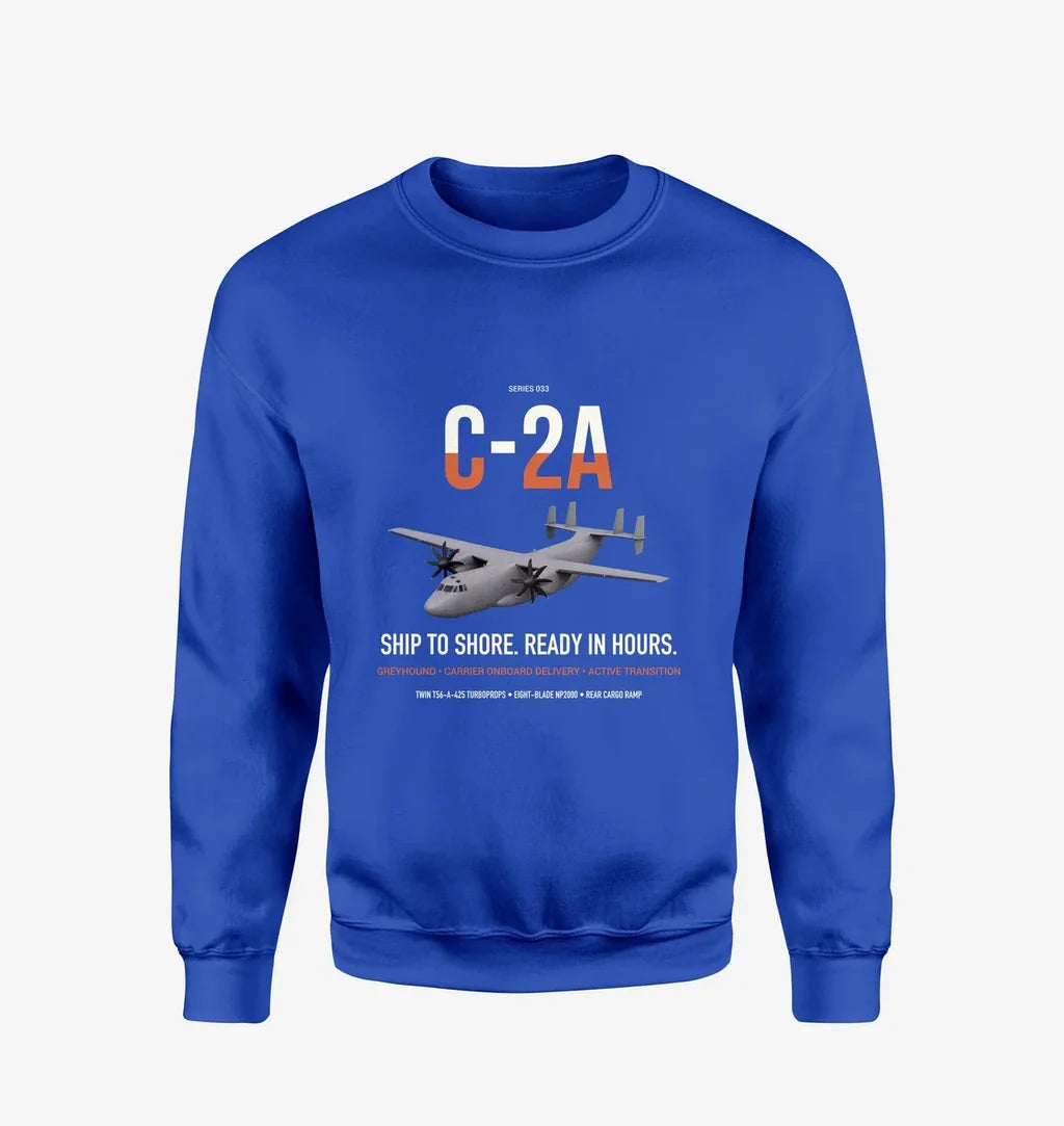 C-2A Greyhound design on blue sweatshirt