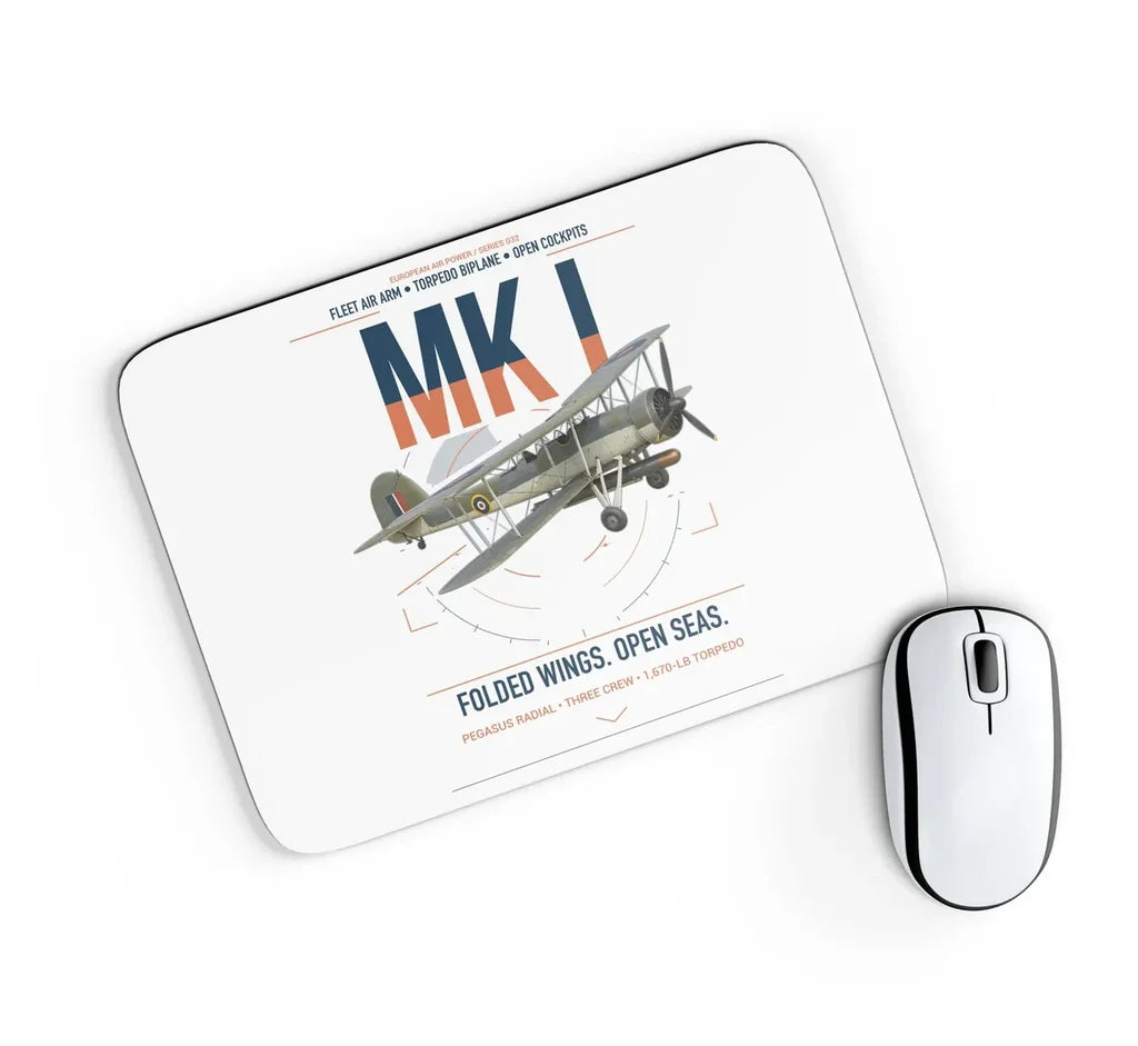 Fairey Swordfish Mk I design on white rectangle mouse pad