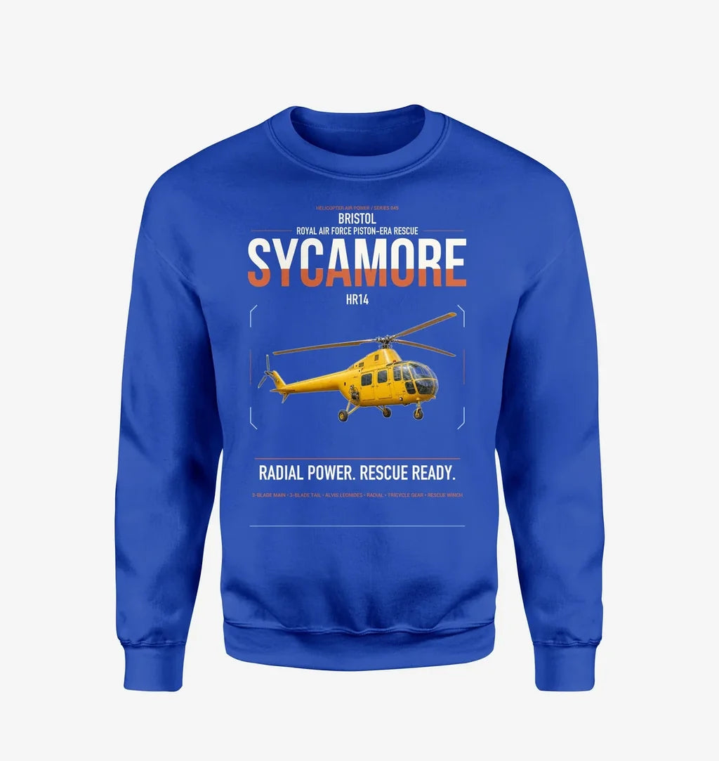 Bristol Sycamore HR14 design on blue sweatshirt