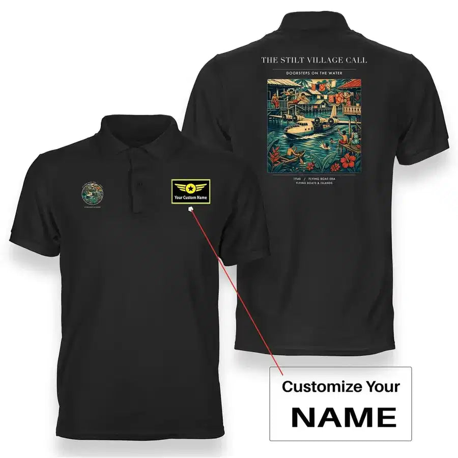 VINTAGE G4275 - The Stilt Village Call - Double-Side Polo T-Shirt design on black+name