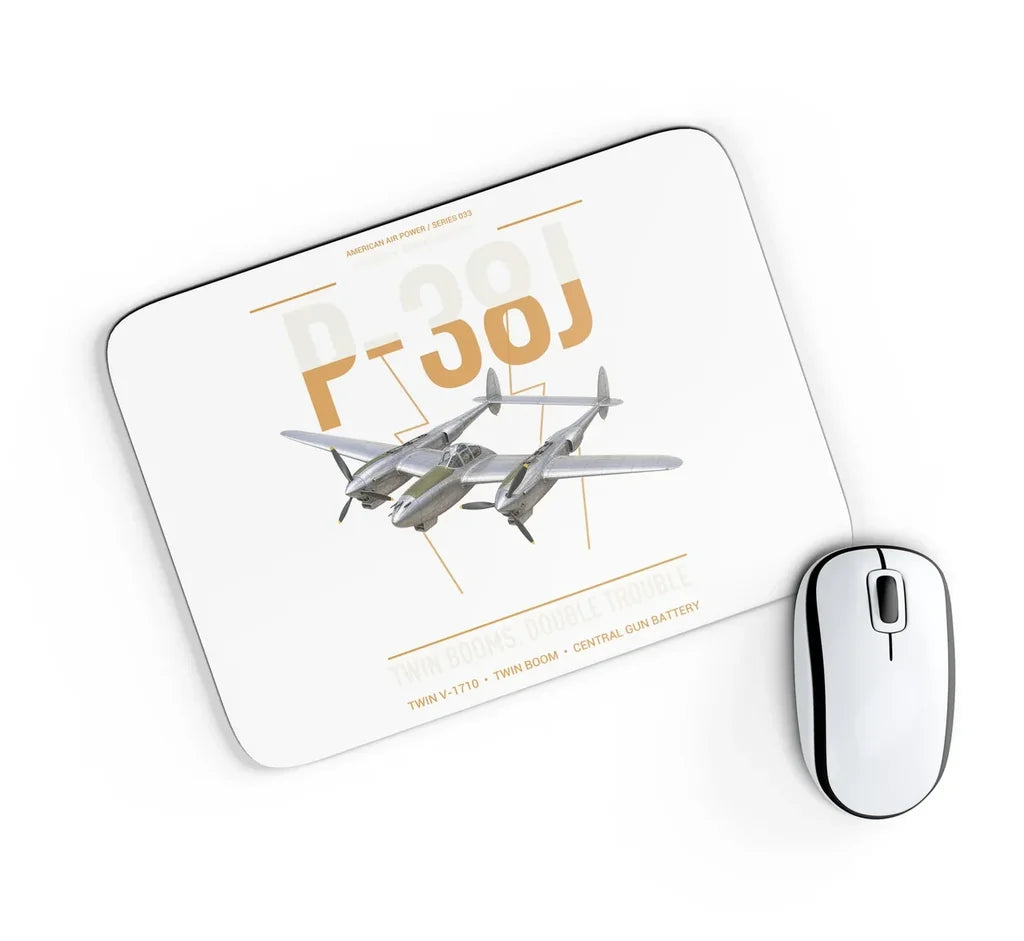 P-38J Lightning design on white rectangle mouse pad