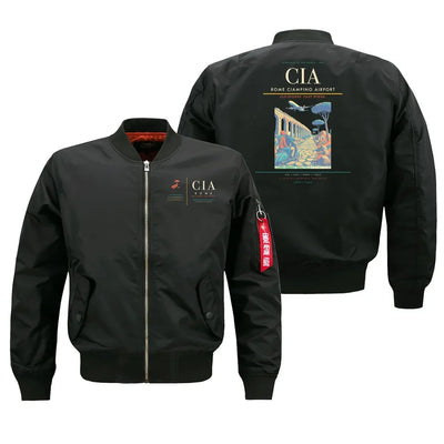 Rome Ciampino Airport (CIA) design on black bomber jacket