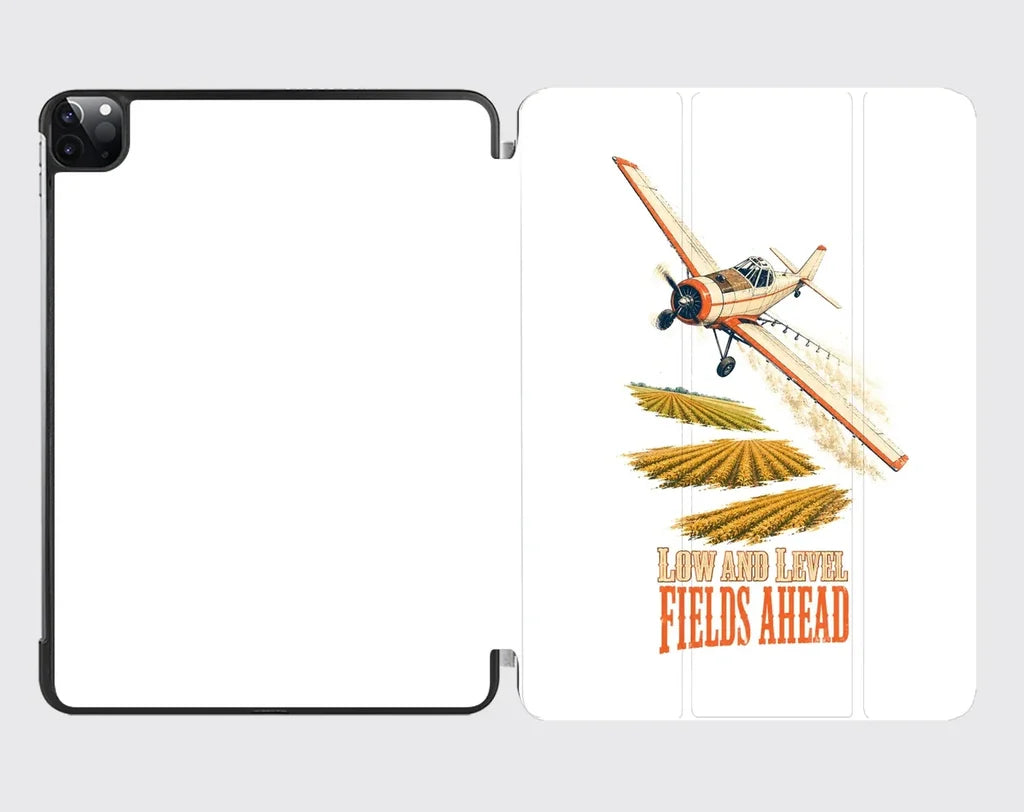 Low And Level Fields Ahead design on white ipad tablet case